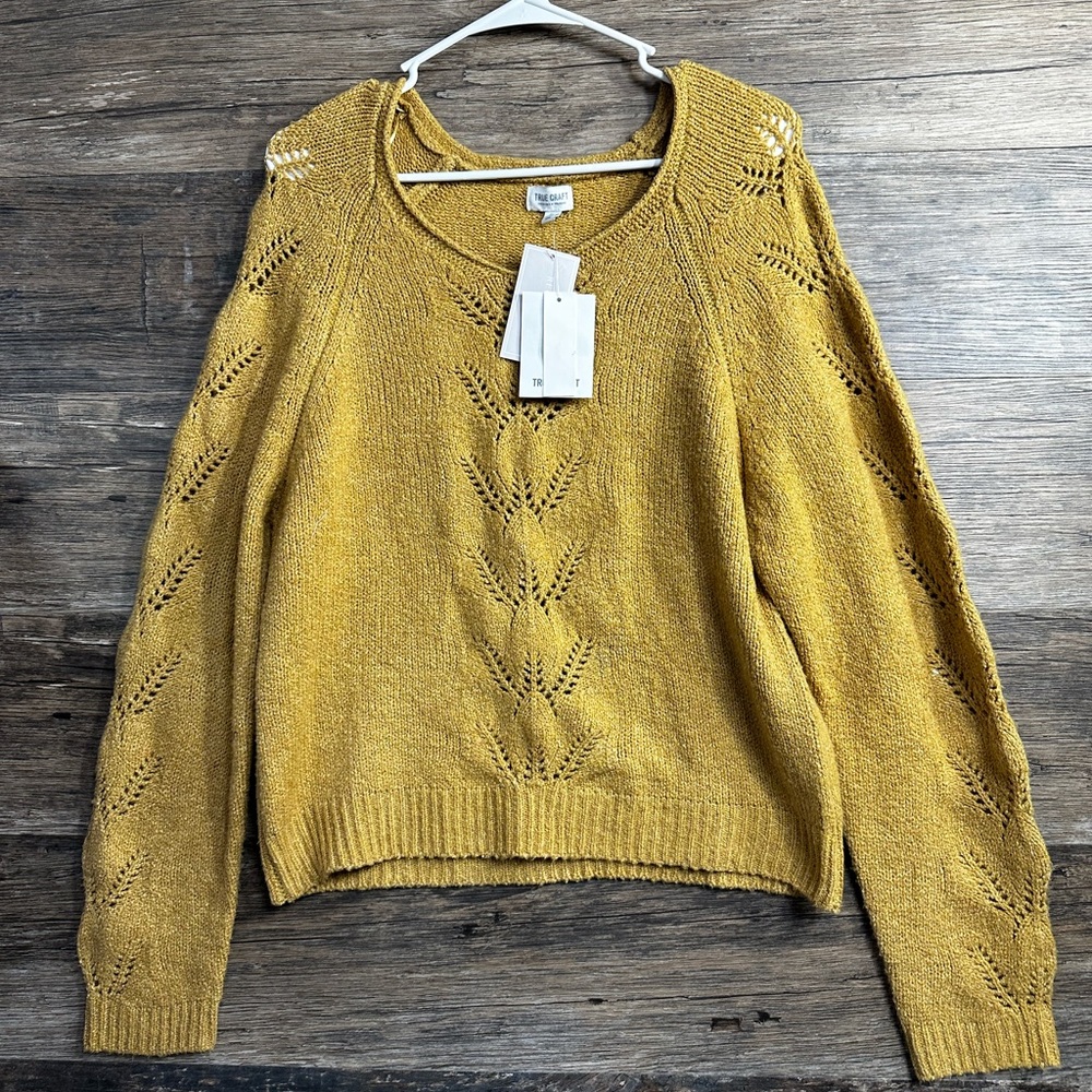 True Craft Golden Mustard Yellow Knit Crew Neck Sweater